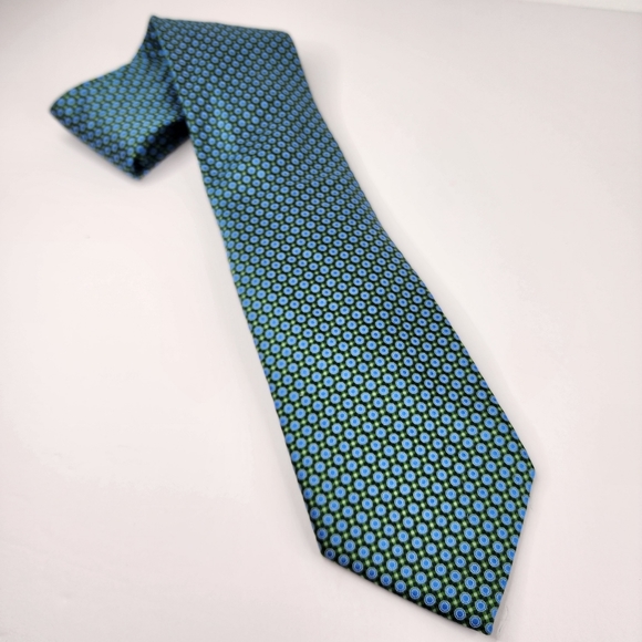 ERMENEGILDO ZEGNA Blue & Green Silk Tie. - Picture 8 of 9